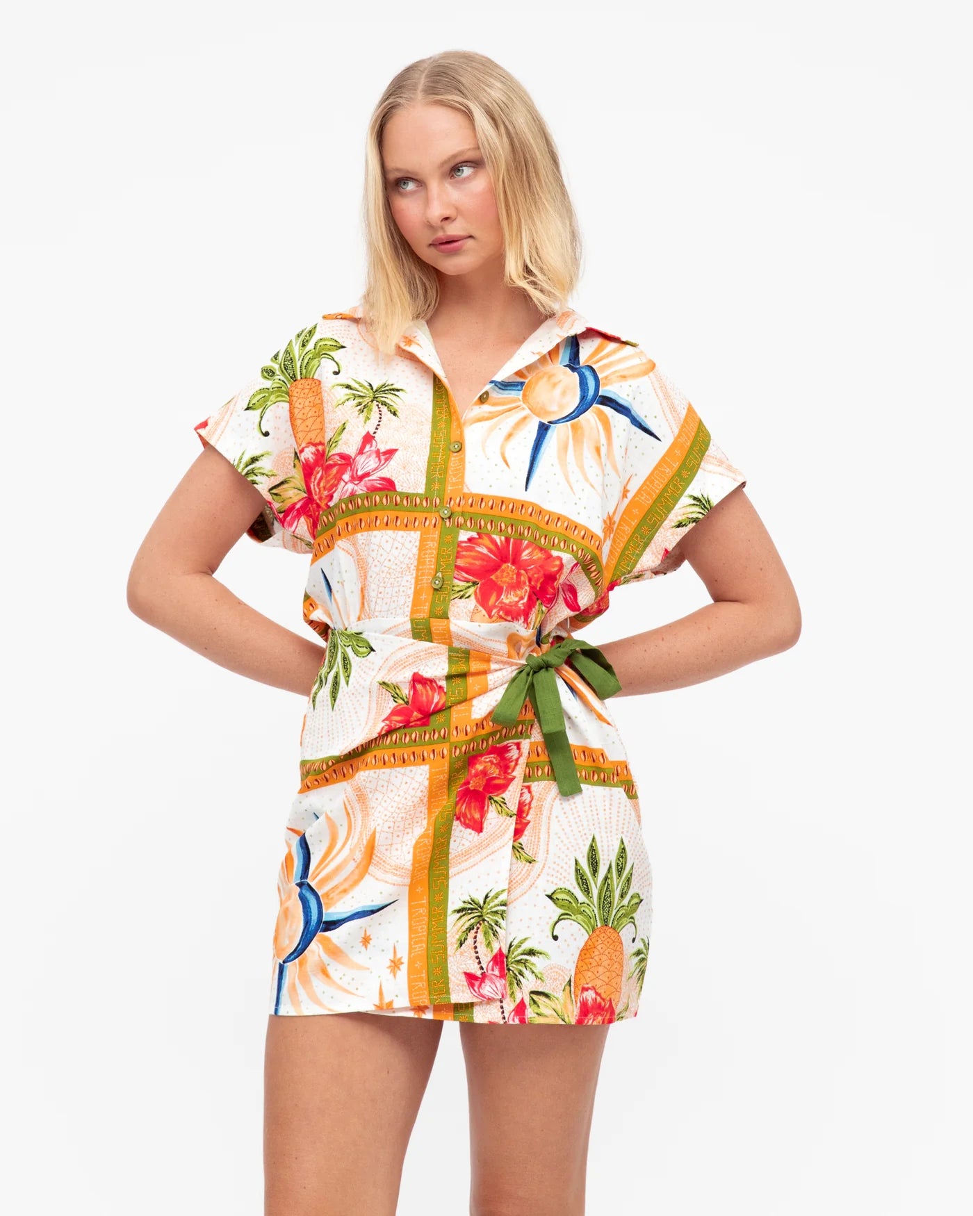 Tropical Wrap Mini Dress